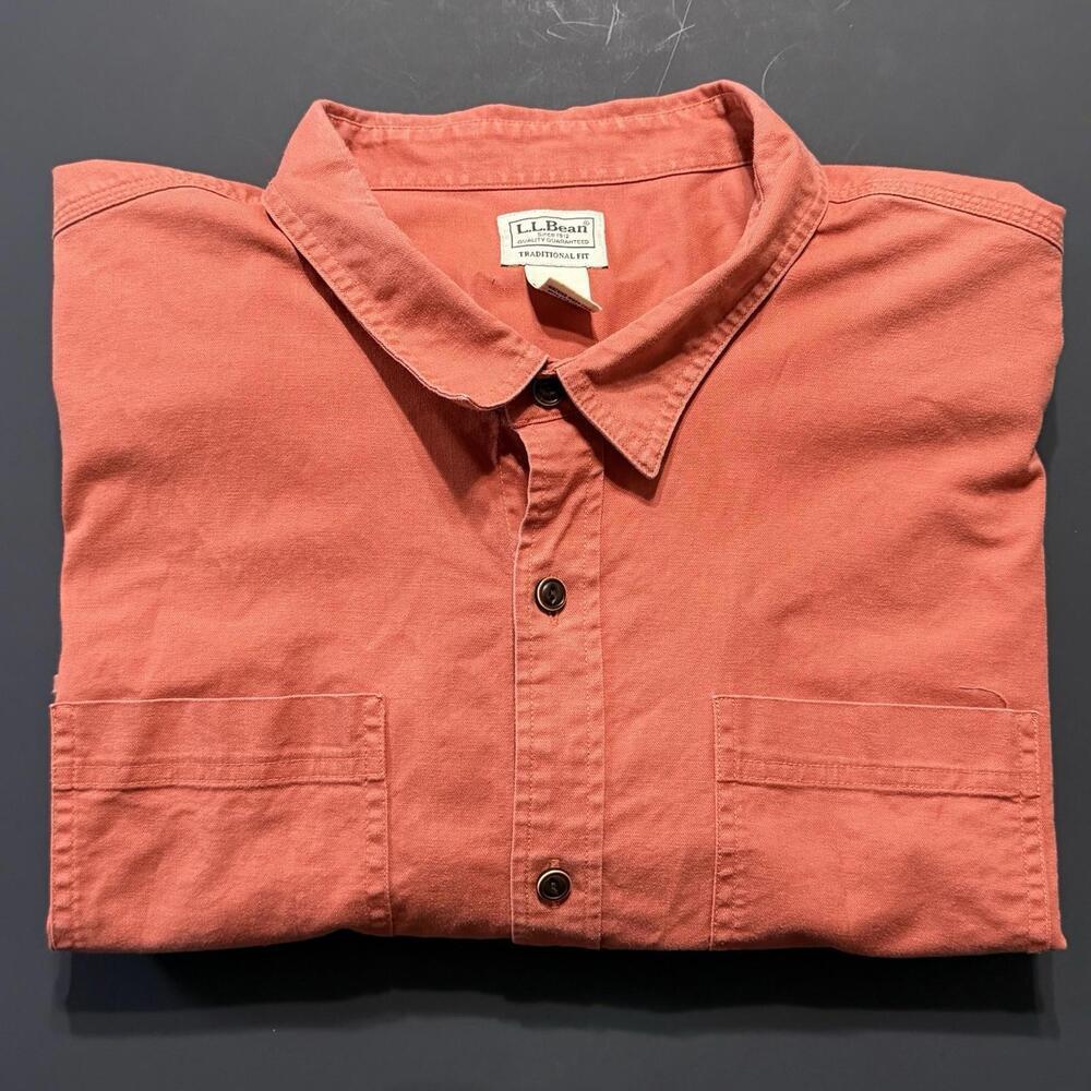 L.L. Bean BeanFlex Twill Shirt  Orange Button-Up Short Sleeve Casual Men’s XXXL